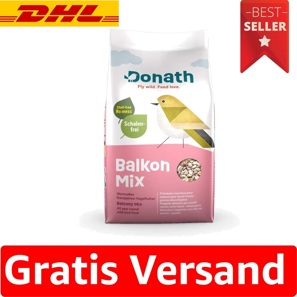 Schalenfreies Wildvogelfutter 9 Kg - Balkon Mix für alle Gartenvögel von Donath