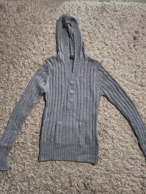 ВИНТАЖНЫЙ RUE21 женщин с капюшоном свитер большой серый хлопок  - Изображение 1 из 4