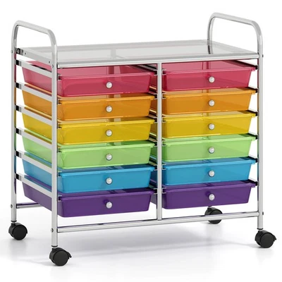 12 Drawers Rolling Cart Storage Scrapbook Paper Studio Organizer Bins Rainbow - Image 1 of 4