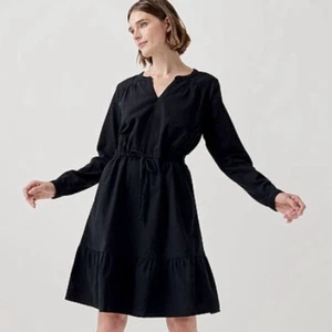 Pact Woven Crepe Organic Cotton Black Dress Women’s Size M Tie Drawcord Waist - Picture 1 of 9