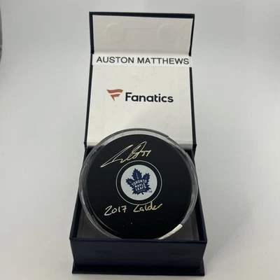 Auston Matthews Signed Puck Fanatics Certified Inscription Calder Maple Leafs - Image 1 of 4