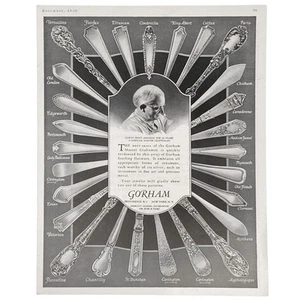 Anuncio impreso de colección con patrones de cubiertos de ley Gorham 1926 - Versalles, París, Fairfax - Imagen 1 de 1