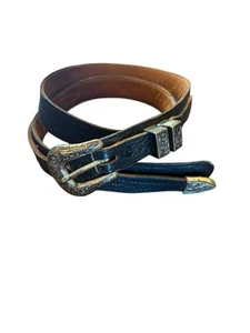 Vintage 90s Black Pattern Leather Western Belt Country Rodeo XL 33”-37” - Picture 1 of 10