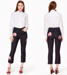 NWT Kate Spade Broome Street Dark Wash Rose Kick Flare Jean Broom Sz 25 $228 - Picture 1 of 11