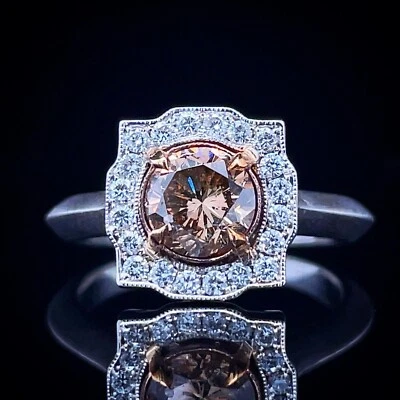 1.27 CARAT FANCY DEEP ORANGEY BROWN DIAMOND ENGAGEMENT RING SET IN 18K GOLD - Image 1 of 4