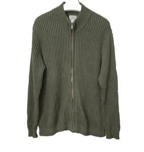 Vtg LL Bean 100% Cotton Full Zip Mock Neck Sweater Men LT Olive Green Classic - Picture 1 of 7