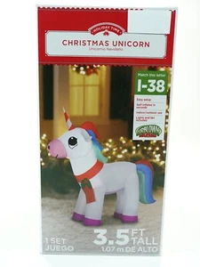 EINGESTELLT Weihnachten Einhorn aufblasbar Gemmy luftgeblasene Dekoration beleuchtet 3,5 Fuß  - Bild 1 von 8