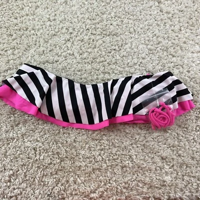 deb junior womens large pink black white bandeau swimsuit top strapless striped - Image 1 of 4