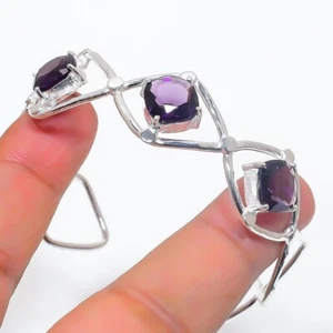 Purple Amethyst Gemstone Handmade 925 Sterling silver Adjustable Cuff Bracelet - Picture 1 of 1