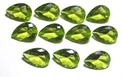 10 PCs Vivid Green Peridot | Lab-Grown | Pear Cut Loose Stones Stunning Clarity - Image 1 of 3