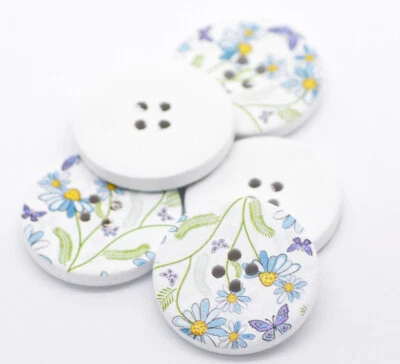 Pack of 10 Purple and Blue Flower & Butterflies Design Wooden Buttons 30mm - Image 1 of 2