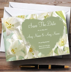 White And Green Calla Lily Personalised Wedding Save The Date Cards - Picture 1 of 1