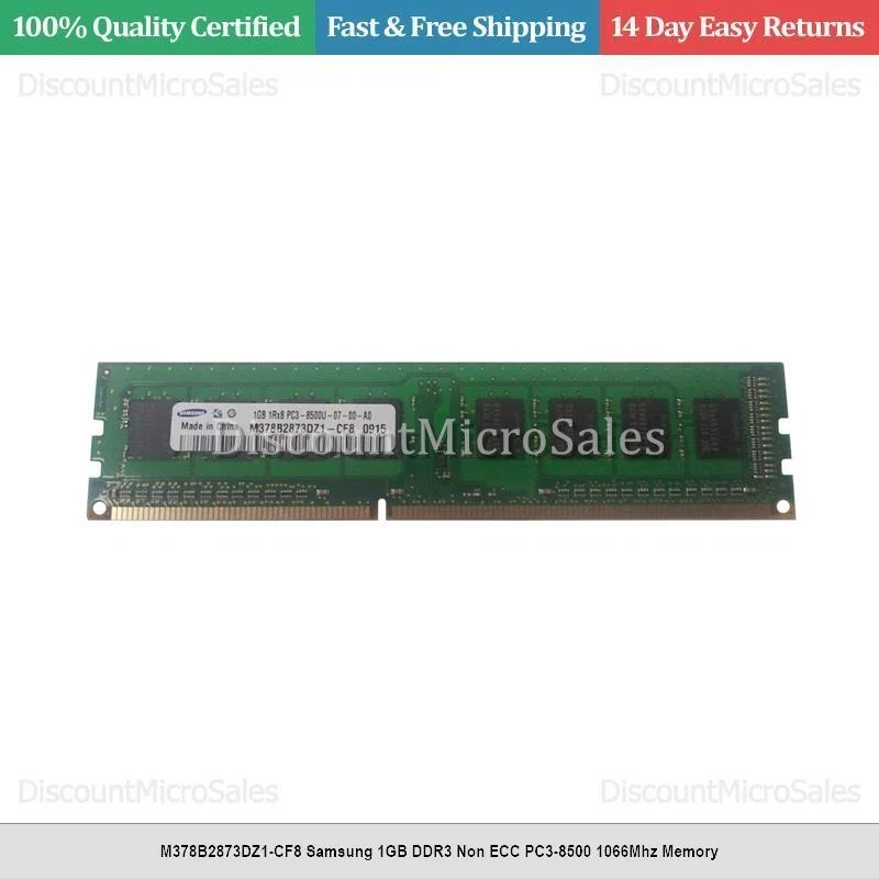 M378B2873DZ1-CF8 Samsung 1GB DDR3 Non ECC PC3-8500 1066Mhz Memory - Image 1 of 1