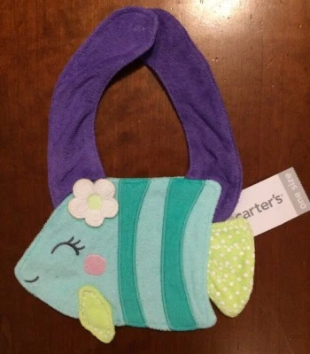 CARTERS Peces Náuticos Niñas Dentición Babero Terrycloth Bebé Nuevo con Etiquetas Cierre a Presión Azul Foto 1 de 4