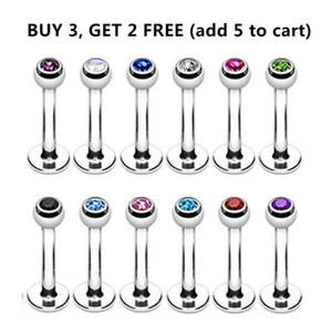 2pc Surgical Steel Zircon Gem Labret Monroe Lip Rings Bar Stud Piercing Jewelry - Picture 1 of 14