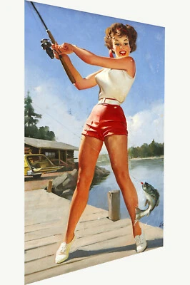 Cartel de arte vintage pin up modelo impresión Gil Elvgren lienzo pintura pesca Foto 1 de 4