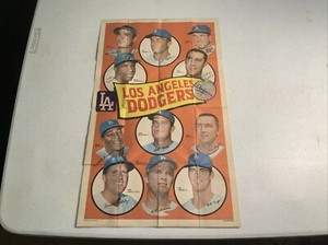 1969 Topps Team Poster of the Los Amgeles Dodgers In VG Condition. Don Drysdale
