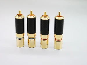 4x Carbon Fiber Audio Plug Connector Cable Gold Plated RCA Plugs  - Picture 1 of 4