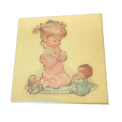 Placa de arte de pared Pete Hawley 1962 vintage de plástico antiguo hecha en EE. UU. niña rezando Foto 1 de 3