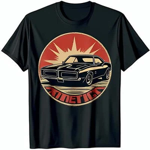 Retro Black T-Shirt with Vintage Muscle Car Graphic & Patriotic Design - Picture 1 of 5