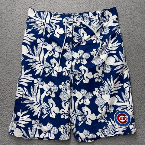 Chicago Cubs Swim Trunks Shorts Mens 2XL XXL Blue White Floral Lined Drawstring Cover