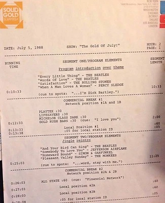 RADIO SHOW: 7/5/88 JULY GOLD! JEFFERSON AIRPLANE,MONKEES, VANILLA FUDGE, CHICAGO - Image 1 of 2