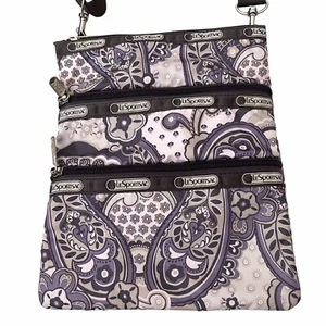 Lesportsac Everyday Crossbody Bag Purple Paisley Print Zippered Pockets CUTE! - Picture 1 of 4