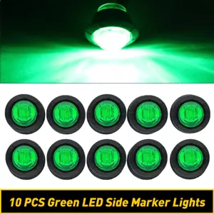 10 Green Round 3/4'' Side Marker LED Lights Truck Trailer Bullet Clearance Light - Picture 1 of 12