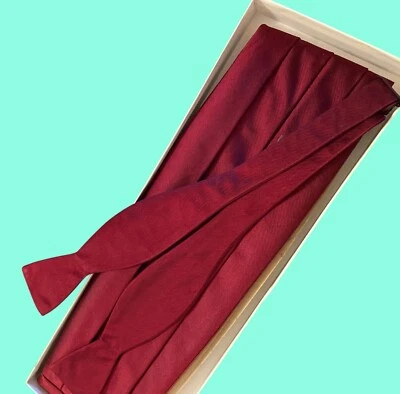 Mens Burgundy Adjustable Self-Tie Bow Tie & Cummerbund Formal Set In Box - Image 1 of 4