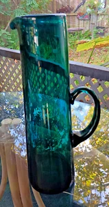 Gunnar Lindshammer Sweden MCM Art Glass 1960s Martini Pitcher Teal 12½" - Picture 1 of 4