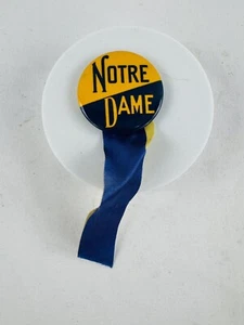 University Of NOTRE DAME  Vintage Celluloid Pinback Button with Ribbon - Picture 1 of 3