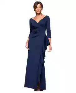 $269 XSCAPE Women's Plus Size Ruffled Side-Slit Scuba Gown, Midnight, SIZE- 14W - Picture 1 of 4