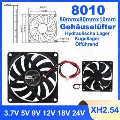 80mm Lüfter Kühler 3.7V 5V 9V 12V 18V 24V DC Gehäuselüfter 2 Pin für PC Computer - Bild 1 von 4