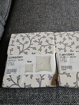 Pair Of 2 Pillow Throw Cotton Cushion Covers IKEA Lungort 20x 20 Pair Gray Swirl - Image 1 of 4
