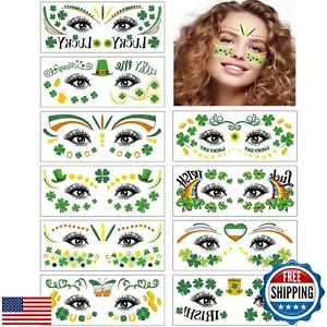 EVECILOO 10 Pcs St Patricks Day Face Tattoos, Shamrock Tattoo Stickers, Irish - Picture 1 of 5
