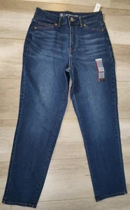 No Boundaries Damenjeans Größe 5 (26 x 27) hoher Bund Mom Denim dunkle Waschung neu mit Etikett - Bild 1 von 16