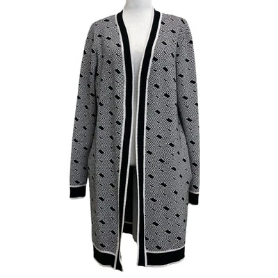 Cárdigan Guess Blanco y Negro Logo Tejido Cachet Frente Abierto Talla L Y2K Clásico Cómodo Foto 1 de 4