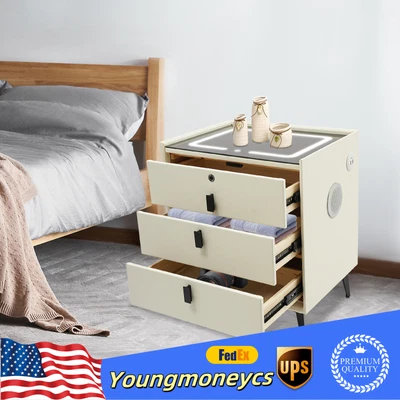 Mesita de noche moderna inteligente con cajones tricolor beige claro blanco 50*40*59 cm Foto 1 de 4