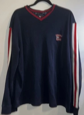 Camisa Tommy Jeans De Colección Años 90 Y2K Talla XL Deletreada Azul Blanco Rojo Rayas Foto 1 de 4