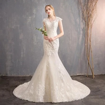 O шеи крышка рукава плюс размер русалки свадебные платья аппликация бисер блестками - Изображение 1 из 4