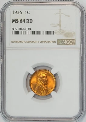 1936 Lincoln Wheat Small Cent MS 64 RD NGC 1C US COIN PENNY - Image 1 of 4