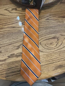 TOMMY HILFIGER ~ HERREN KRAWATTE, SEIDE ~ HELLORANGE, MARINE 2-FARBIG WEISS GESTREIFT 58 "X 3,5" - Bild 1 von 2