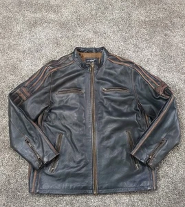 Giacca Moto Vintage Nera Rivet Uomo Pelle Marrone Invecchiato Taglia 2XLT - Foto 1 di 14