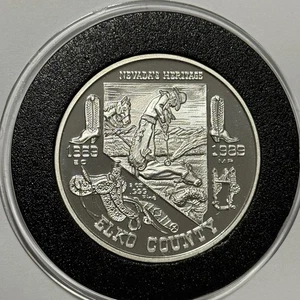 1989 Nevada Heritage Elko County Rare MR Coin 2 Troy Oz .999 Fine Silver Round - Picture 1 of 12