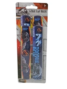 Jurassic World Dinosauro Confezione 4 Bracciali Righelli Schiaffo Bomboniere Festa Compleanno Nuovo - Foto 1 di 5