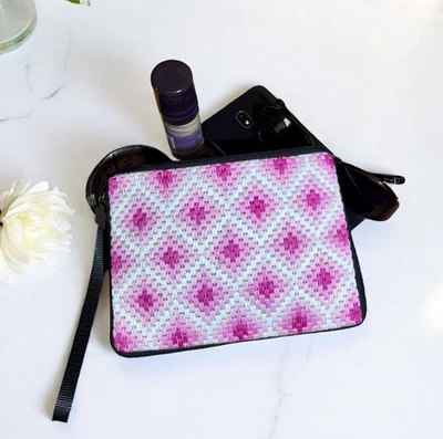 Elegant Handmade Needlepoint Cosmetic Bag/Clutch/Multiuse Pouch - Pink - Image 1 of 4