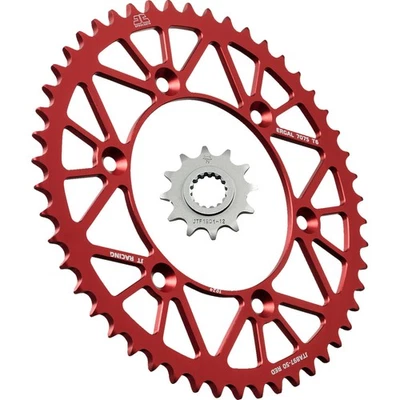 JT 12/50 Front & RED Aluminum Rear Sprocket for KTM Husqvarna Gas-Gas 125-501 - Image 1 of 3