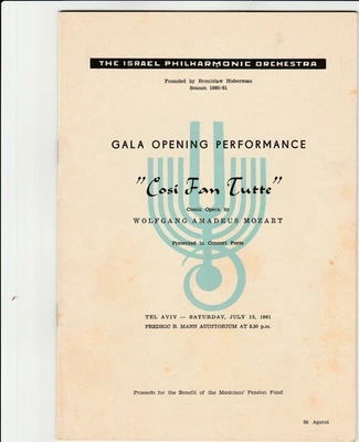 COSI FAN TUTTE, ISRAELÍ, UN PROGRAMA, 1961, EN INGLÉS Y HEBREO, UNA FORMA... - Imagen 1 de 4