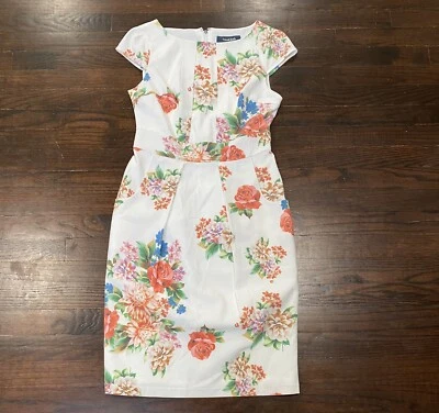 Modcloth Floral Sheath Dress with Pockets Women's Size Small Ivory Cap Sleeves - Image 1 of 4