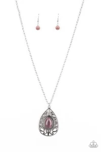 Paparazzi Jewelry Modern Majesty Necklace Purple Moonstone Silver Teardrop - Picture 1 of 3